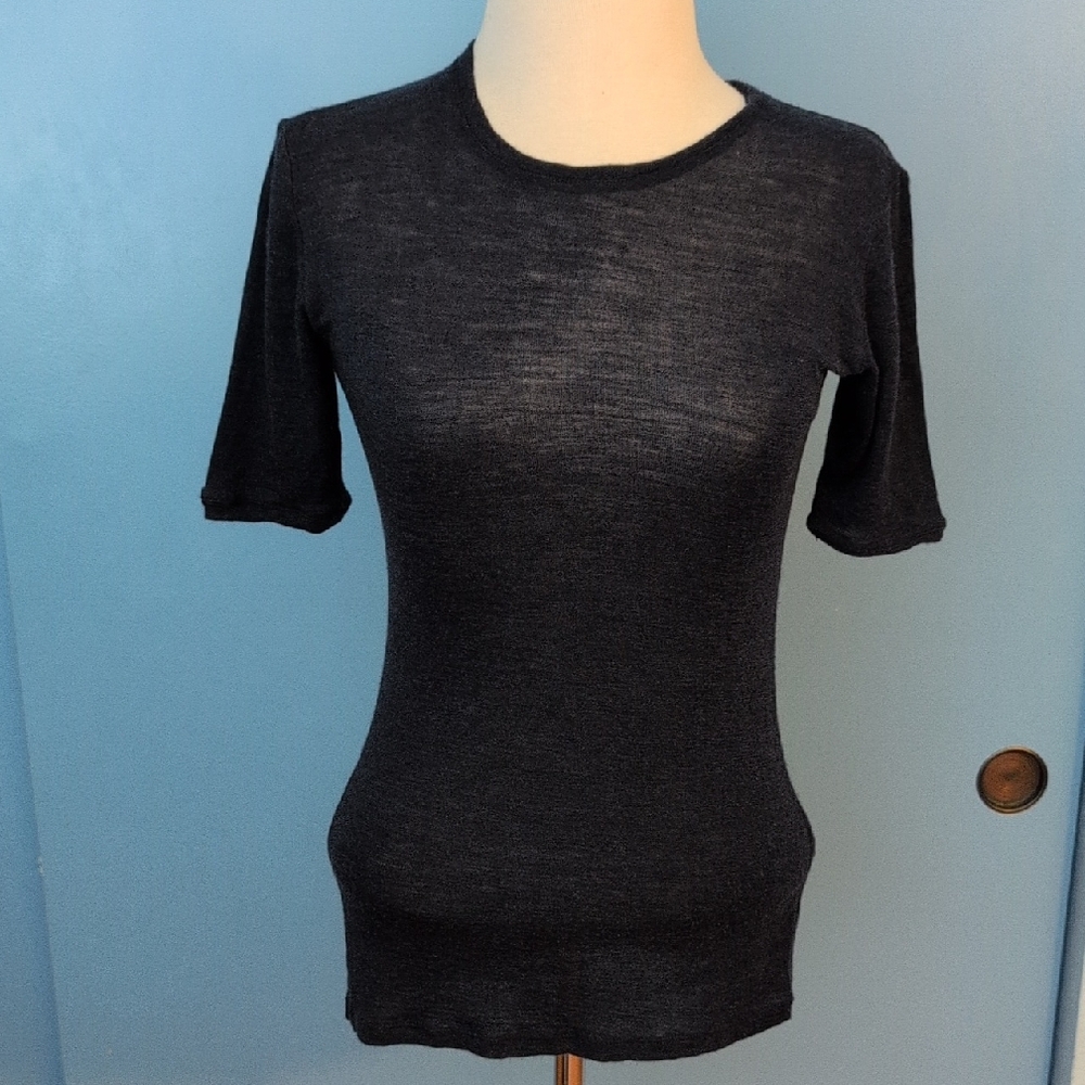 Vince Black Semi-Sheer Short Sleeve Knit Tee